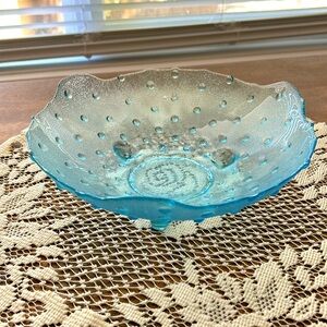 Vintage Hobnail blue glass bowl